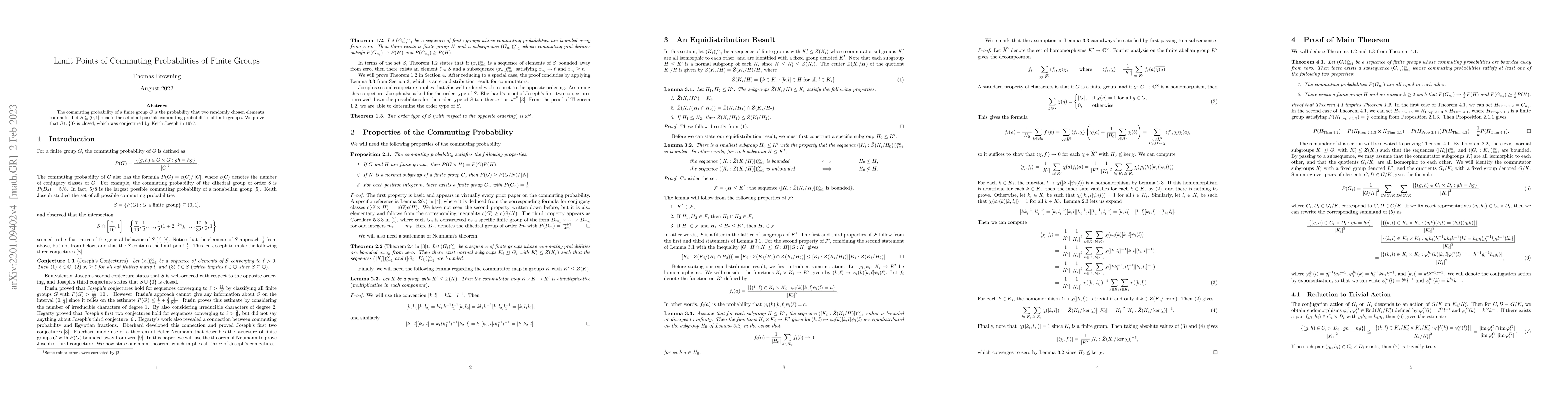 Thumbnail for Limit Points of Commuting Probabilities of Finite Groups