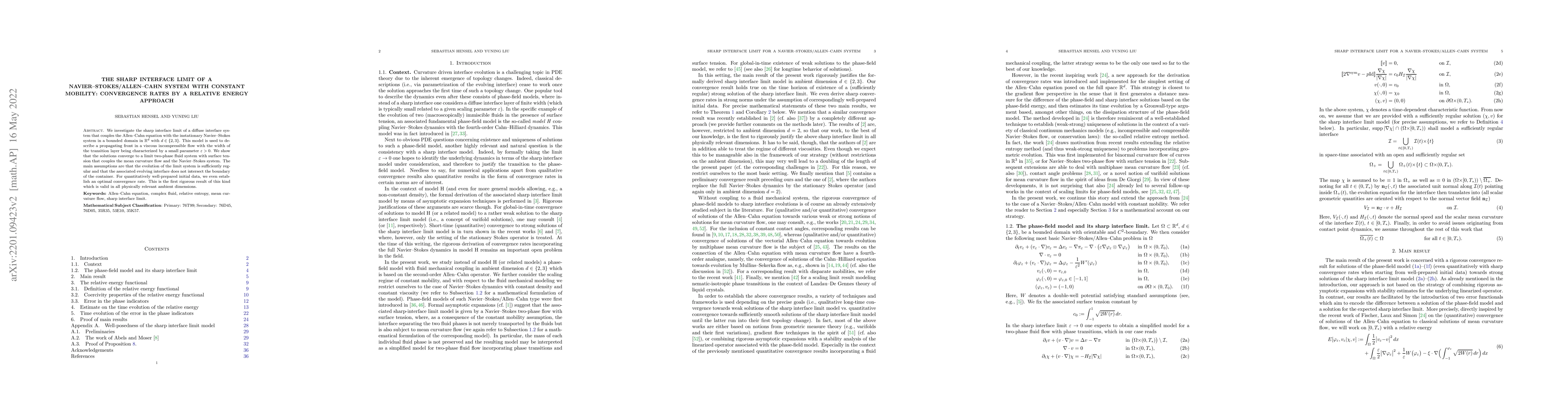 Thumbnail for The sharp interface limit of a Navier--Stokes/Allen--Cahn system with
  constant mobility: Convergence rates by a relative energy approach