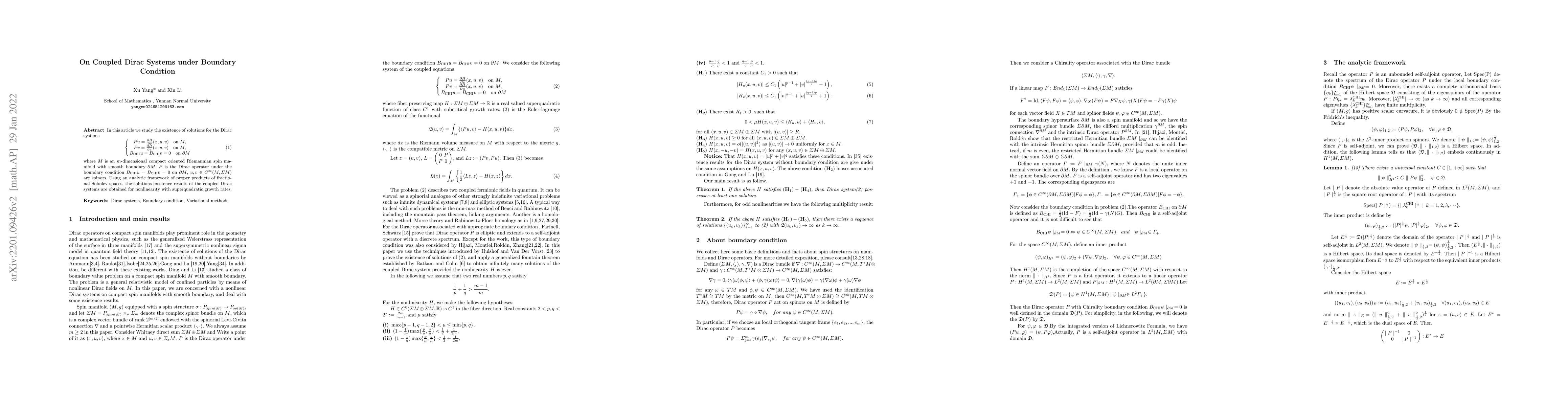 Thumbnail for On Coupled Dirac Systems under Boundary Condition
