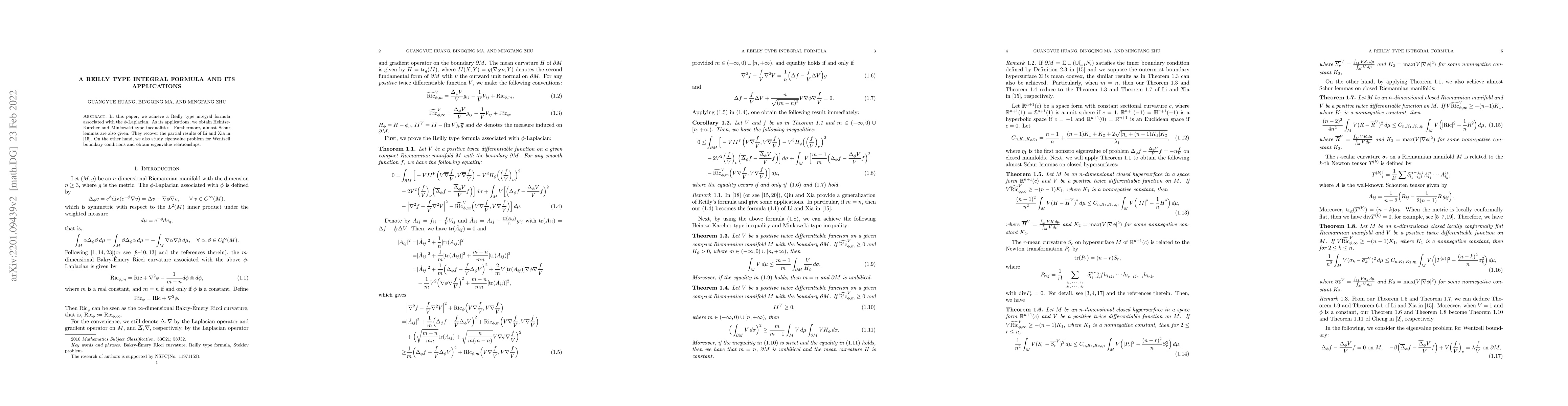 Thumbnail for A Reilly type integral formula and its applications