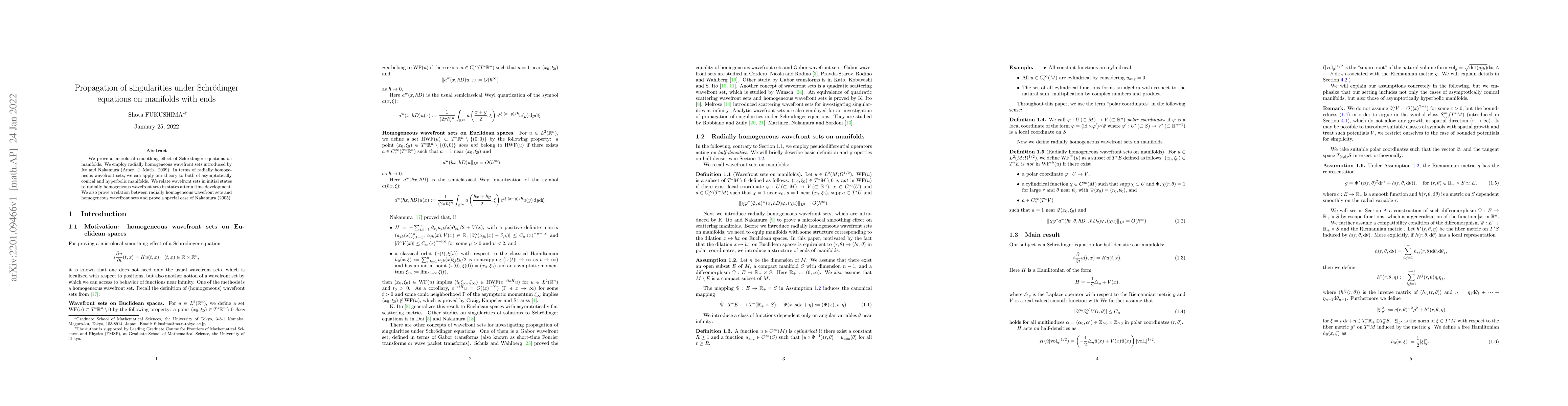 Thumbnail for Propagation of singularities under Schr\"odinger equations on manifolds
  with ends