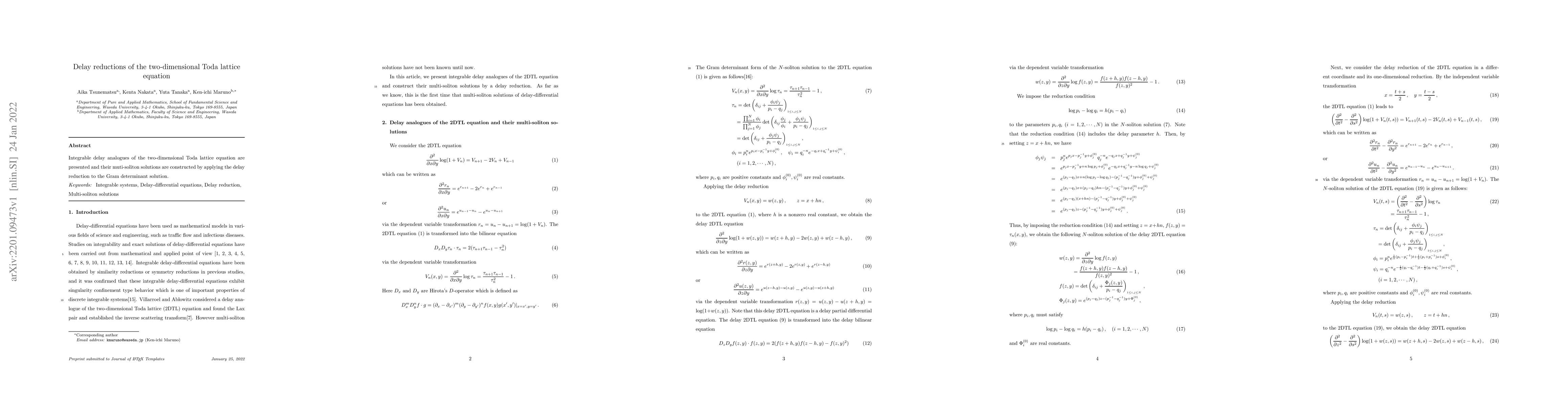 Thumbnail for Delay reductions of the two-dimensional Toda lattice equation