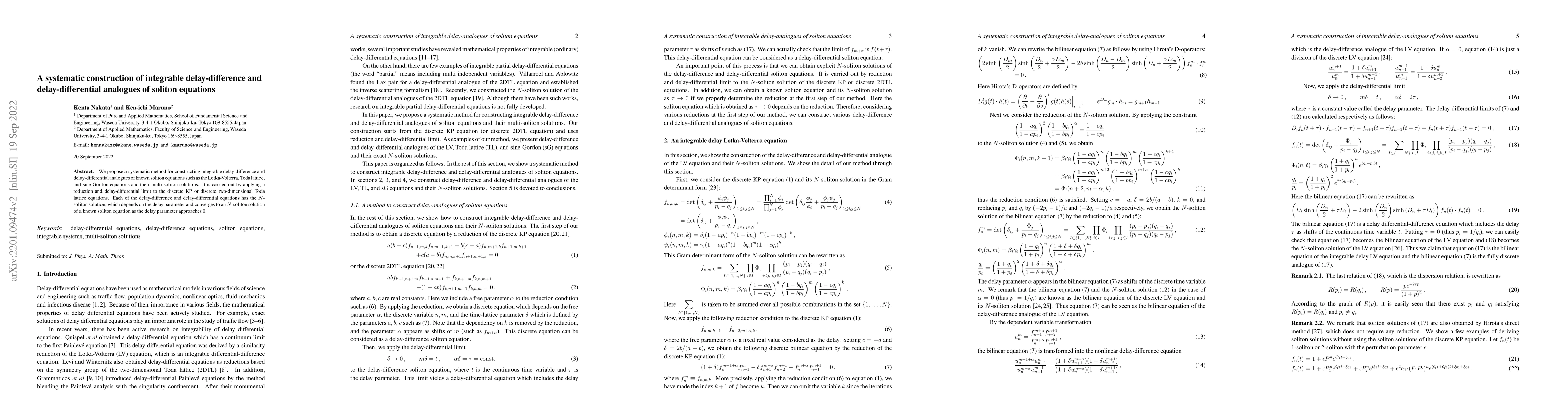 Thumbnail for A systematic construction of integrable delay-difference and
  delay-differential analogues of soliton equations