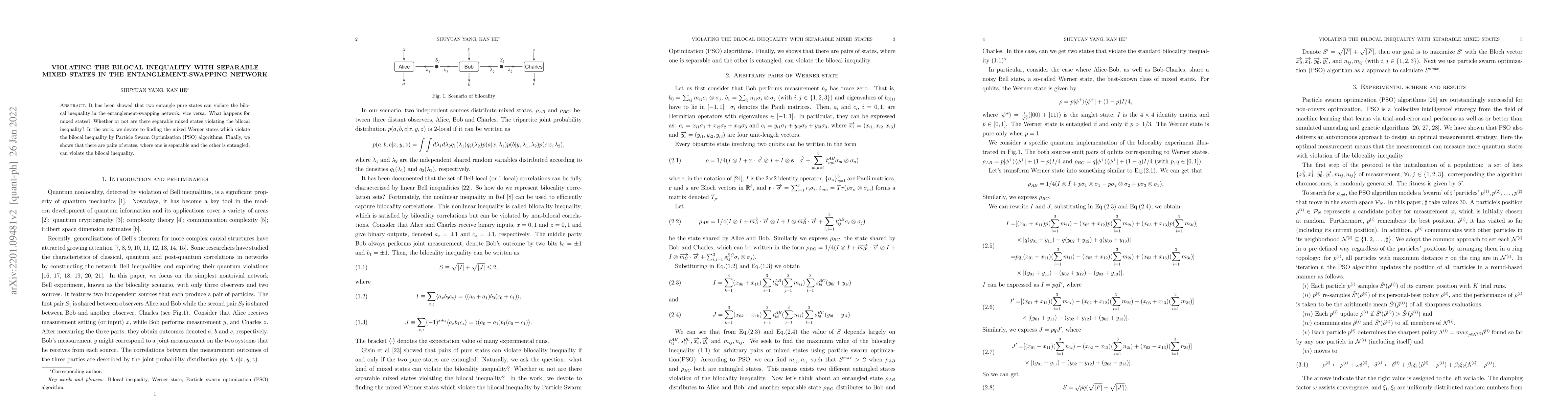 Thumbnail for Violating the bilocal inequality with separable mixed states in the
  entanglement-swapping network