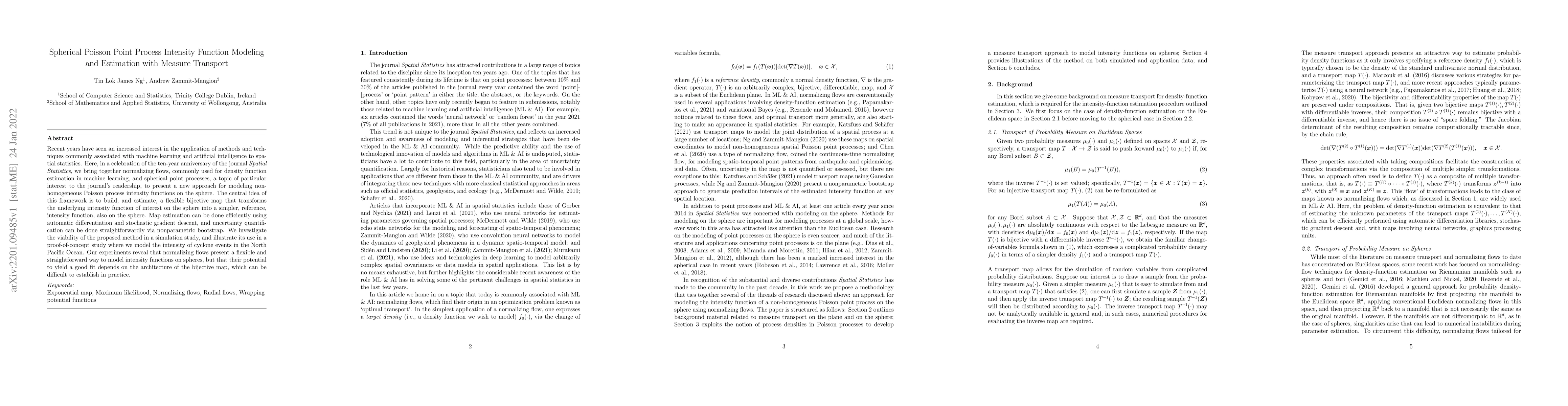 Thumbnail for Spherical Poisson Point Process Intensity Function Modeling and
  Estimation with Measure Transport