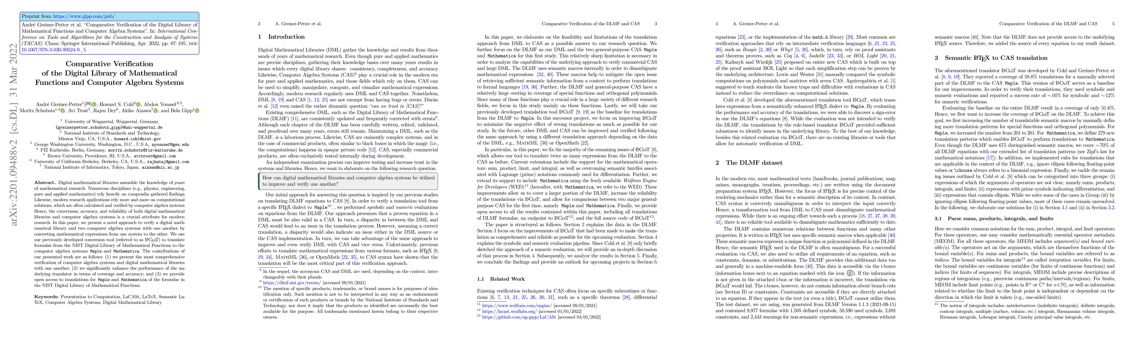 Thumbnail for Comparative Verification of the Digital Library of Mathematical
  Functions and Computer Algebra Systems
