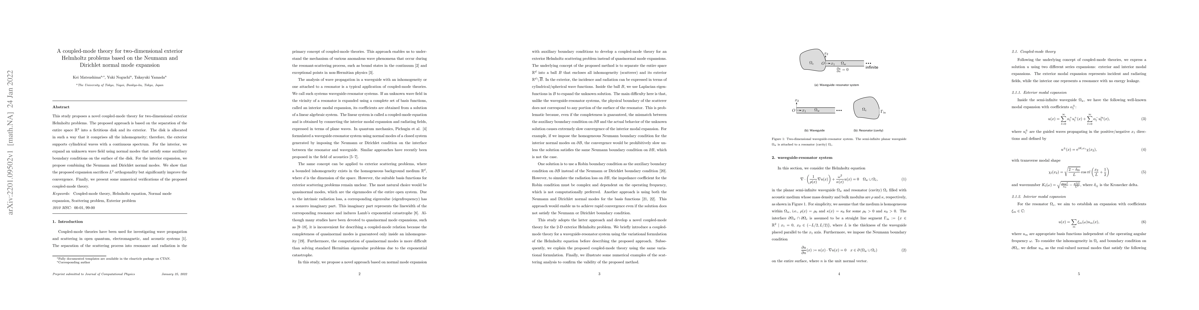 Thumbnail for A coupled-mode theory for two-dimensional exterior Helmholtz problems
  based on the Neumann and Dirichlet normal mode expansion