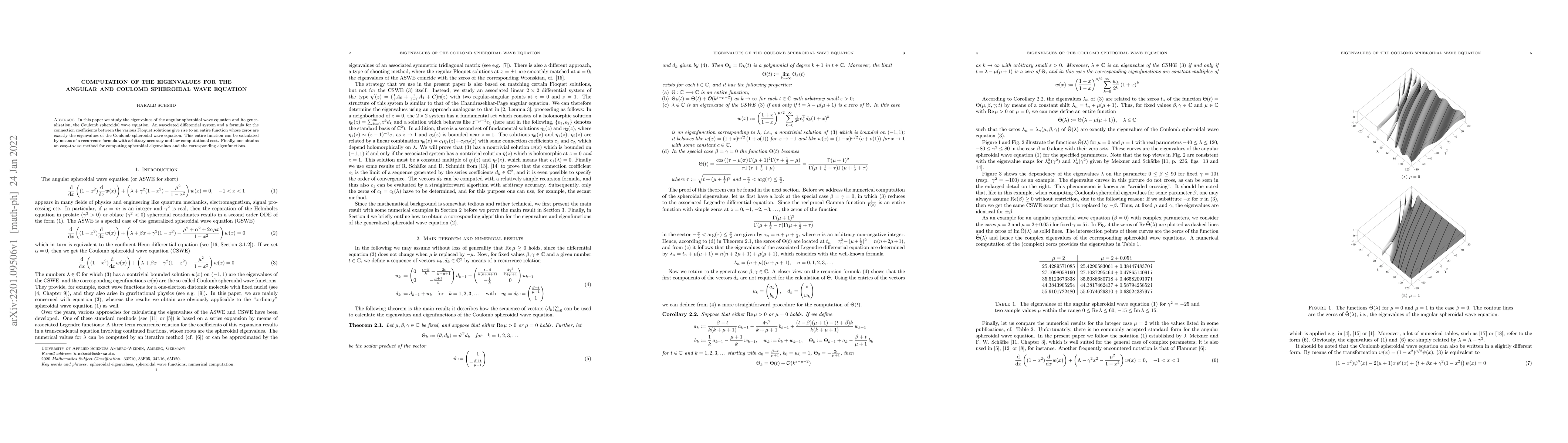 Thumbnail for Computation of the eigenvalues for the angular and Coulomb spheroidal
  wave equation