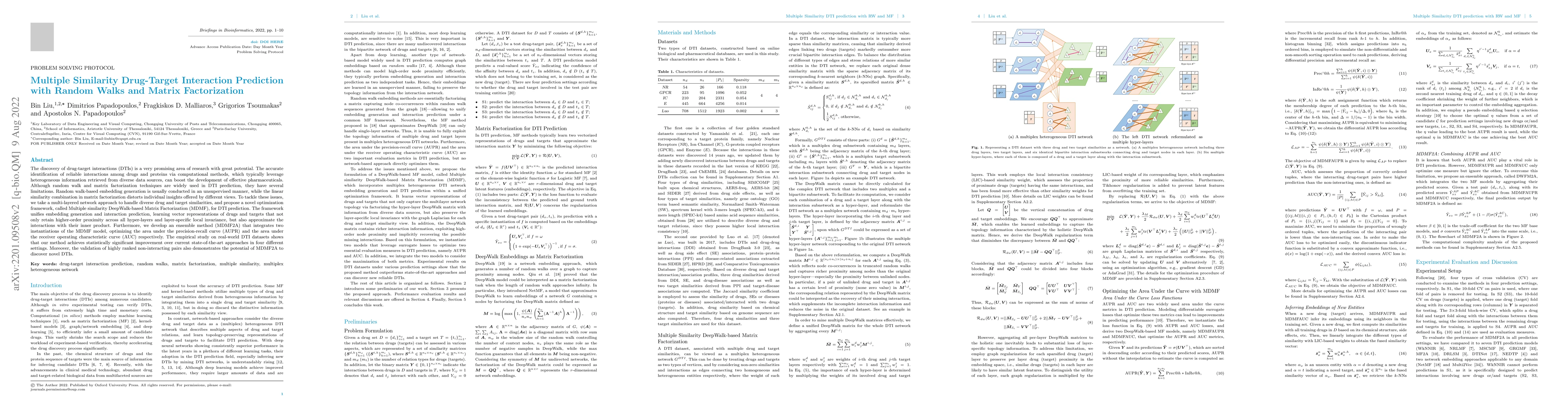 Thumbnail for Multiple Similarity Drug-Target Interaction Prediction with Random Walks
  and Matrix Factorization