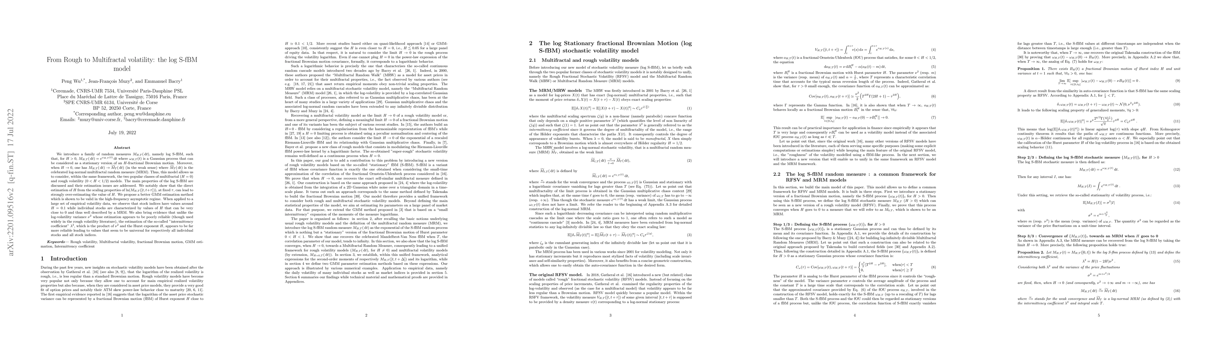 Thumbnail for From Rough to Multifractal volatility: the log S-fBM model