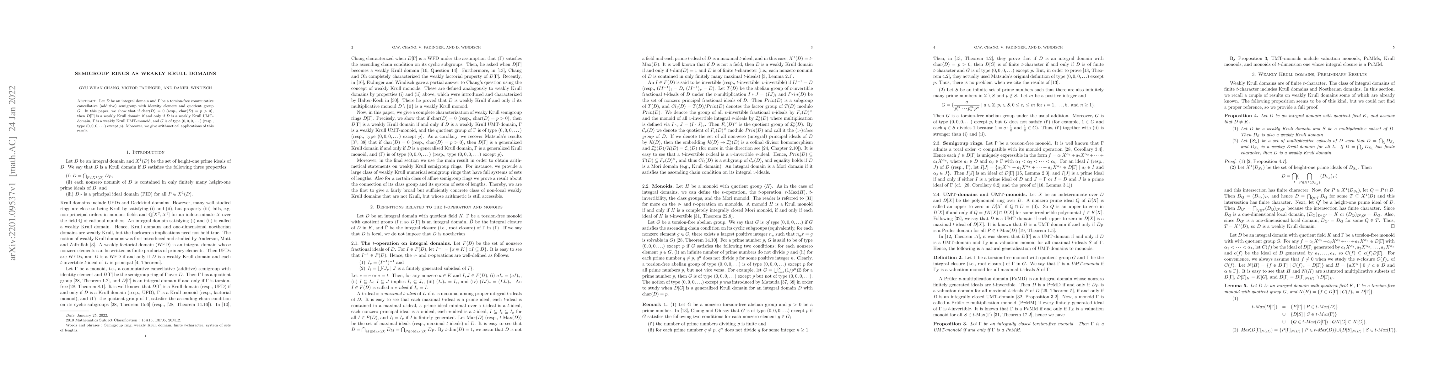 Thumbnail for Semigroup rings as weakly Krull domains