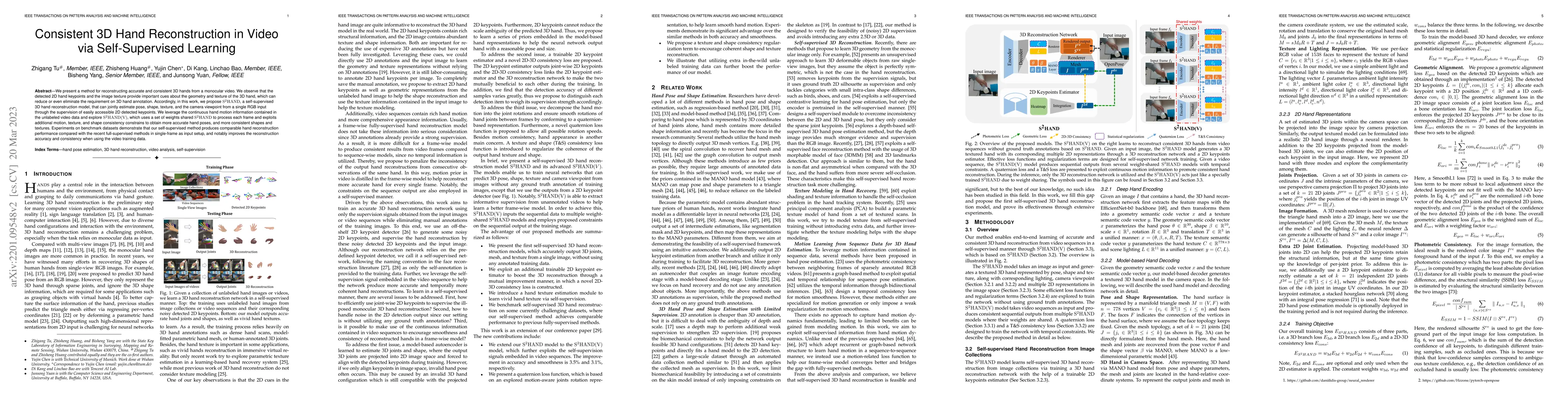 Thumbnail for Consistent 3D Hand Reconstruction in Video via self-supervised Learning