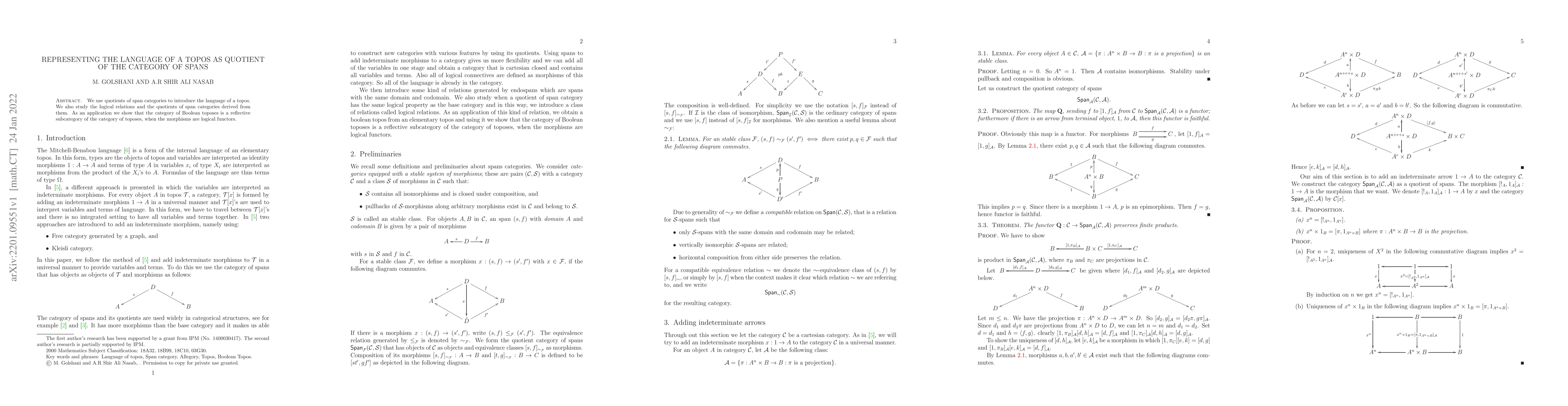 Thumbnail for Representing the language of a topos as quotient of the category of
  spans
