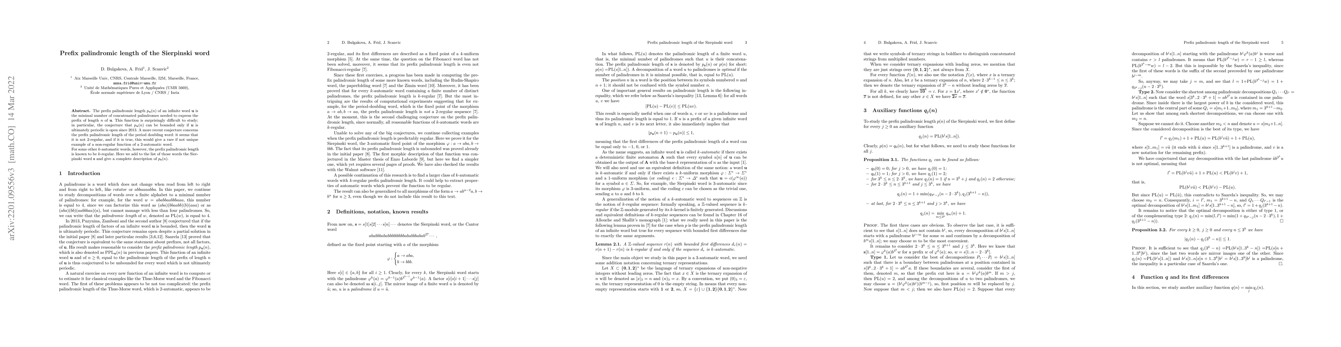 Thumbnail for Prefix palindromic length of the Sierpinski word