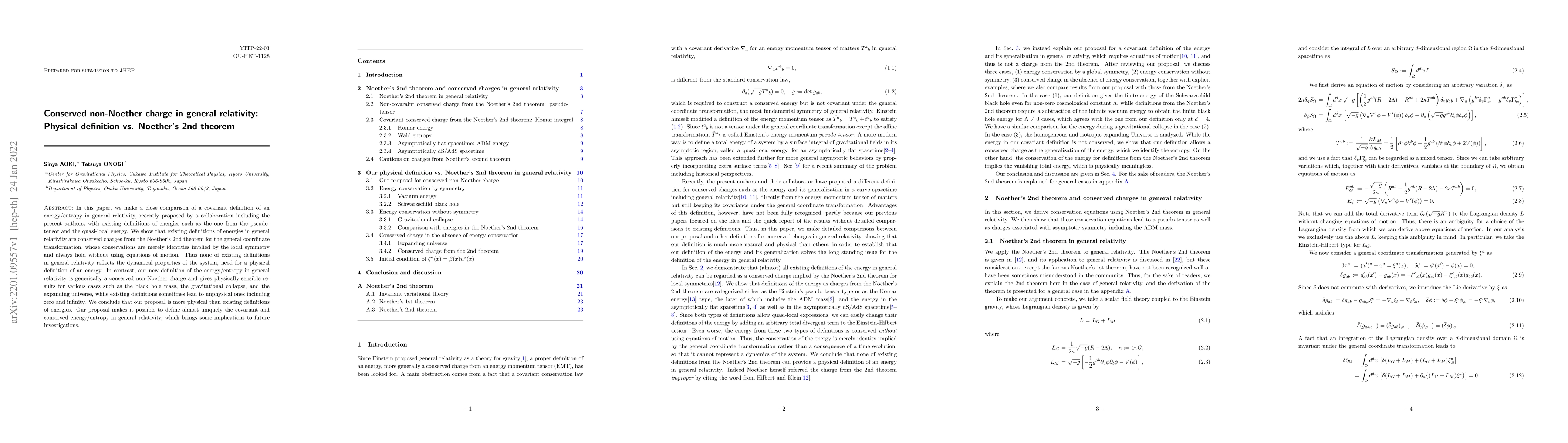 Thumbnail for Conserved non-Noether charge in general relativity: Physical definition
  vs. Noether's 2nd theorem