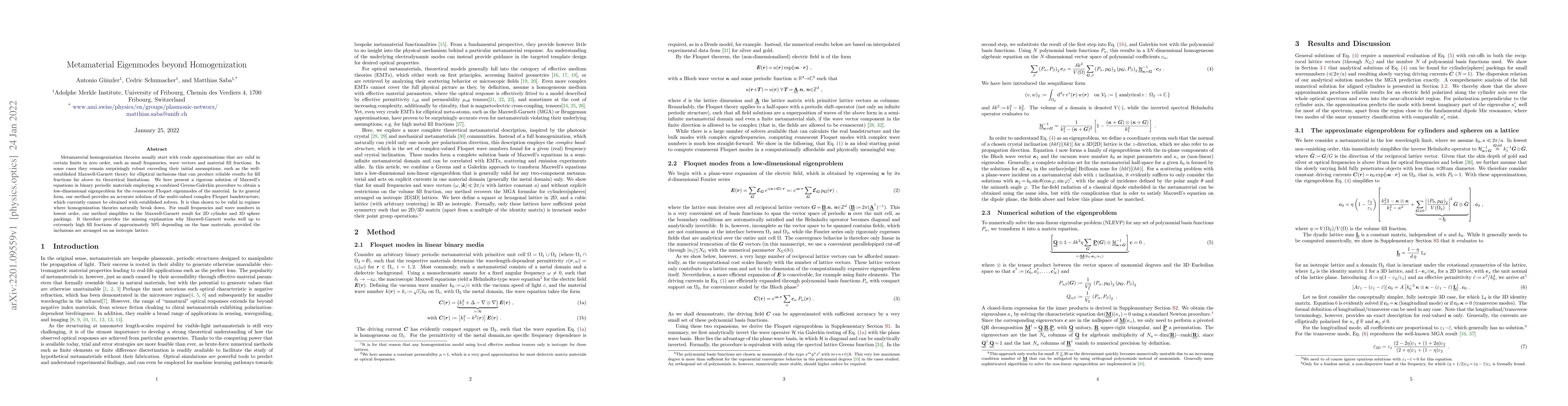 Thumbnail for Metamaterial Eigenmodes beyond Homogenization