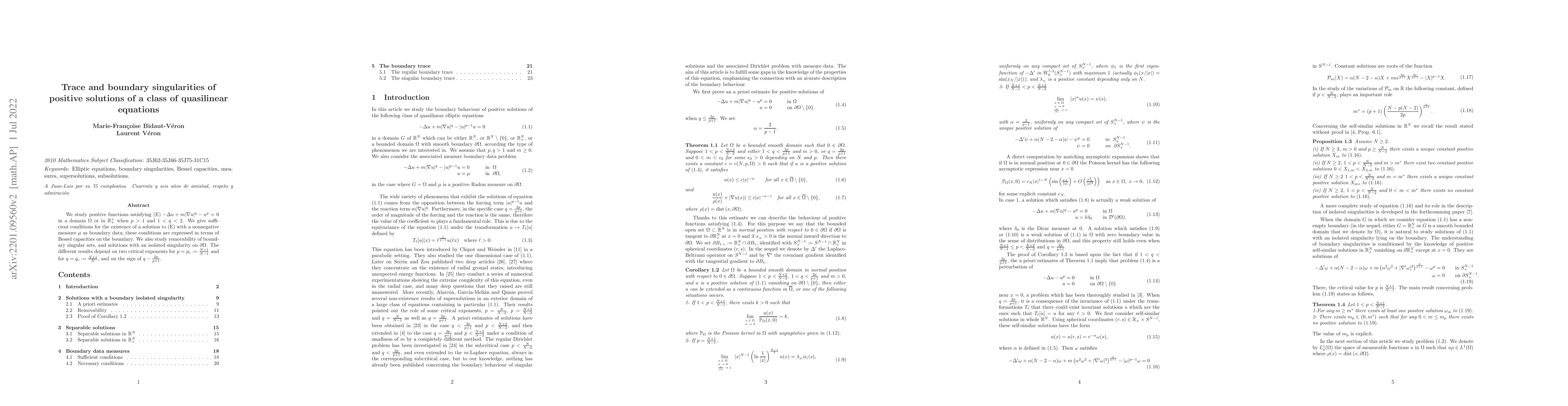 Thumbnail for Trace and boundary singularities of positive solutions of a class of
  quasilinear equations