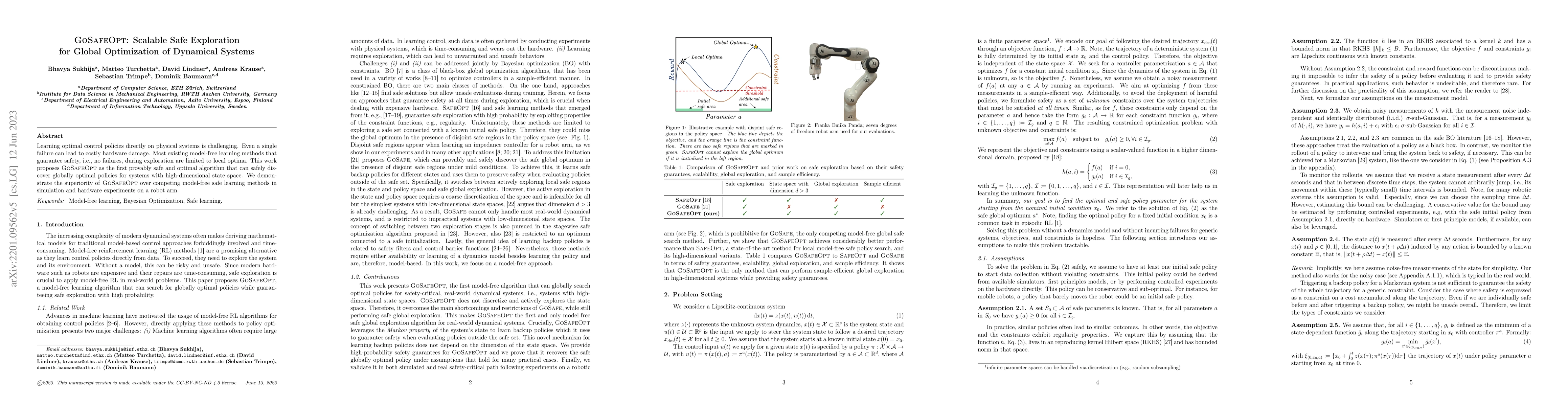 Thumbnail for GoSafeOpt: Scalable Safe Exploration for Global Optimization of
  Dynamical Systems