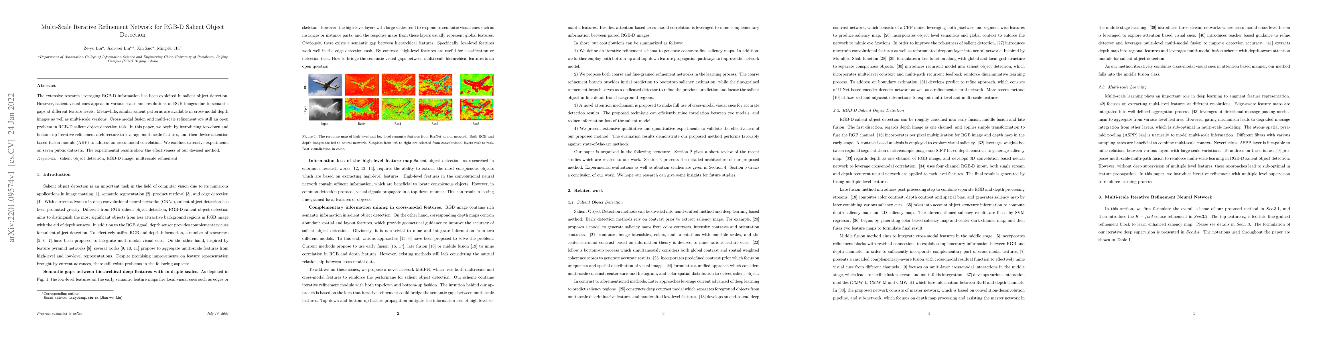 Thumbnail for Multi-Scale Iterative Refinement Network for RGB-D Salient Object
  Detection
