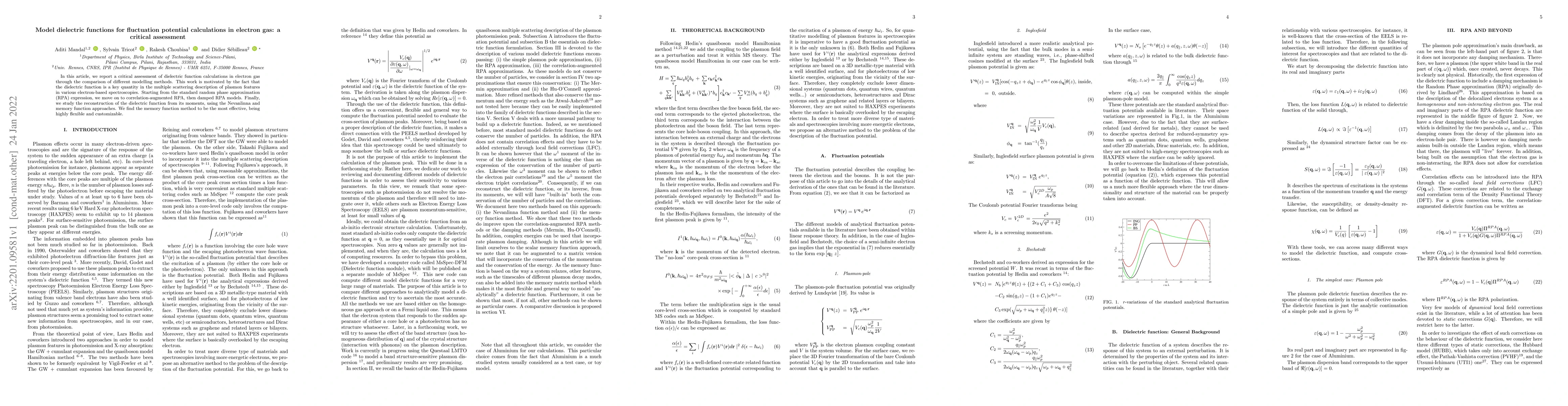 Thumbnail for Model dielectric functions for fluctuation potential calculations in
  electron gas: a critical assessment