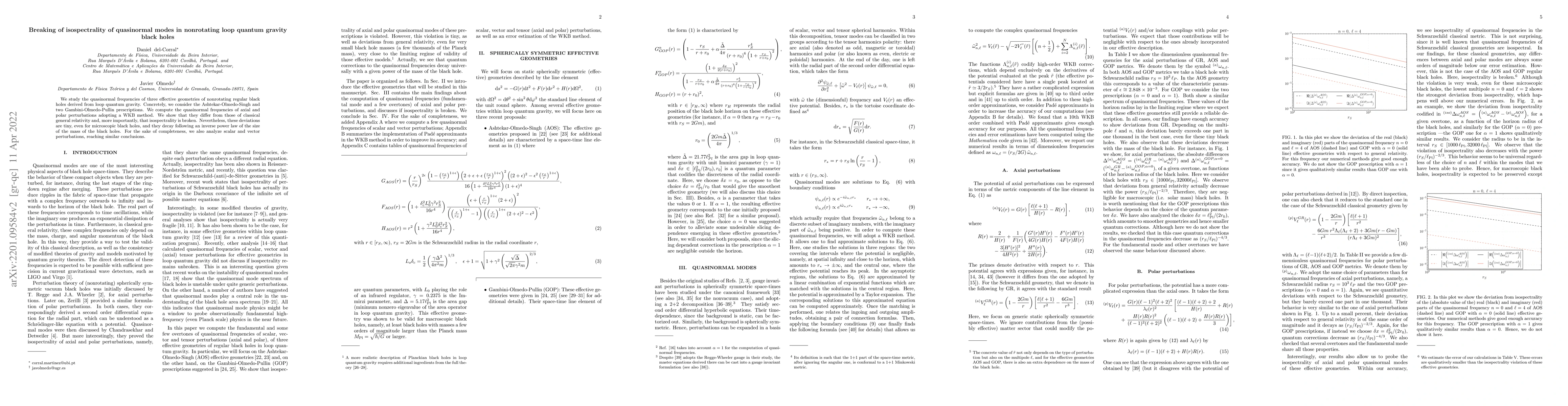 Thumbnail for Breaking of isospectrality of quasinormal modes in nonrotating loop
  quantum gravity black holes
