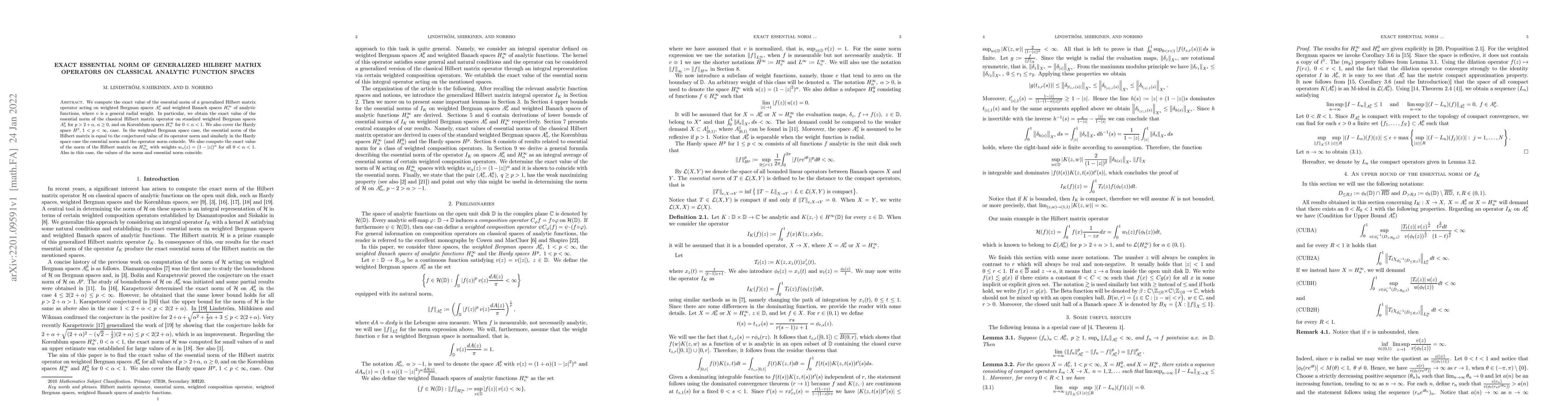 Thumbnail for Exact essential norm of generalized Hilbert matrix operators on
  classical analytic function spaces