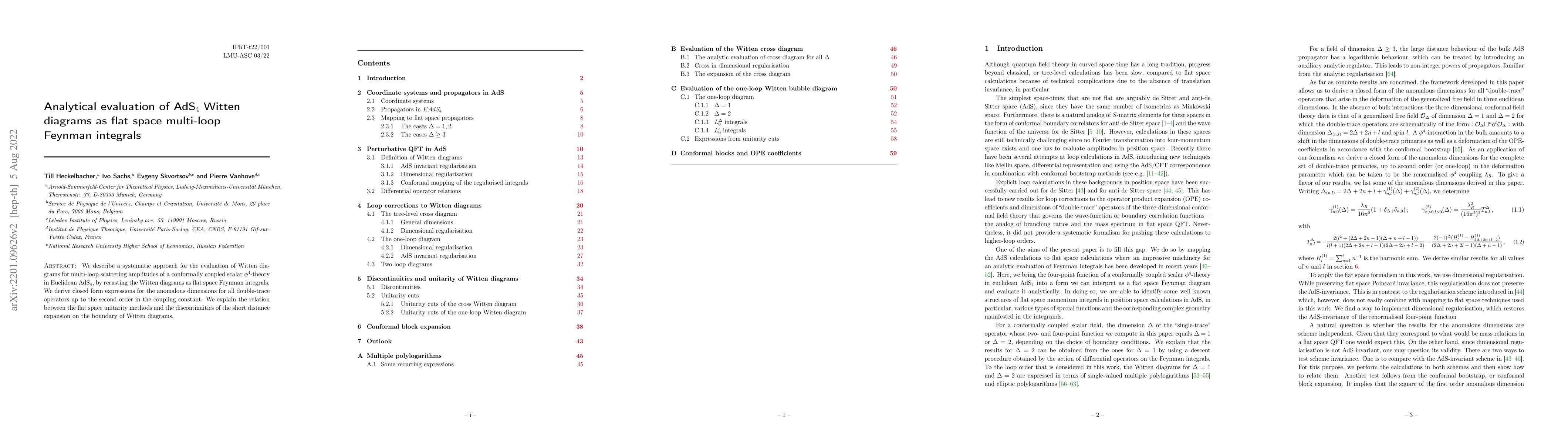 Thumbnail for Analytical evaluation of AdS${}_4$ Witten diagrams as flat space
  multi-loop Feynman integrals