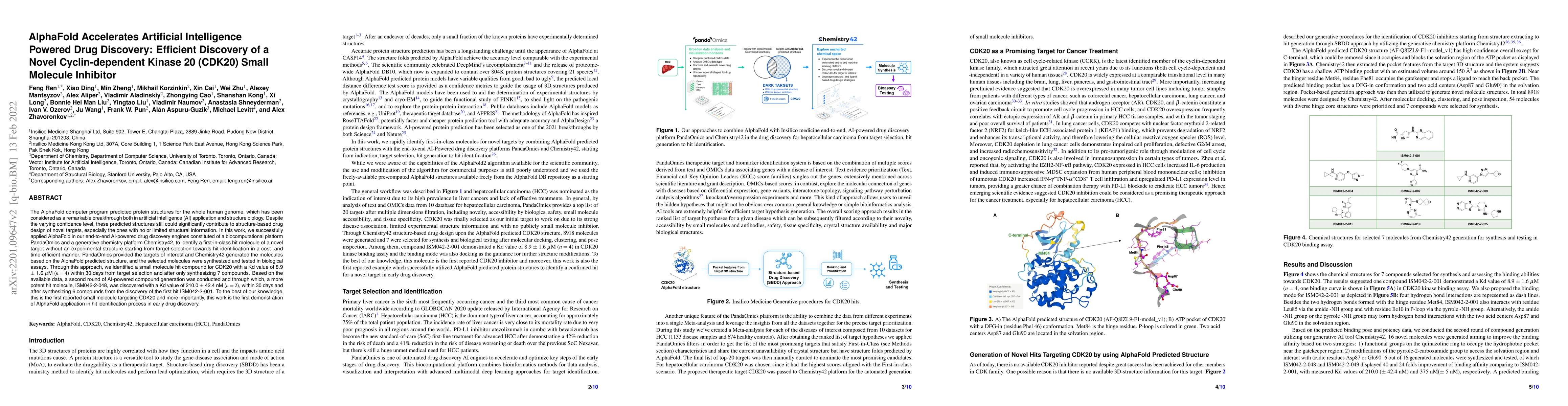 Thumbnail for AlphaFold Accelerates Artificial Intelligence Powered Drug Discovery:
  Efficient Discovery of a Novel Cyclin-dependent Kinase 20 (CDK20) Small
  Molecule Inhibitor