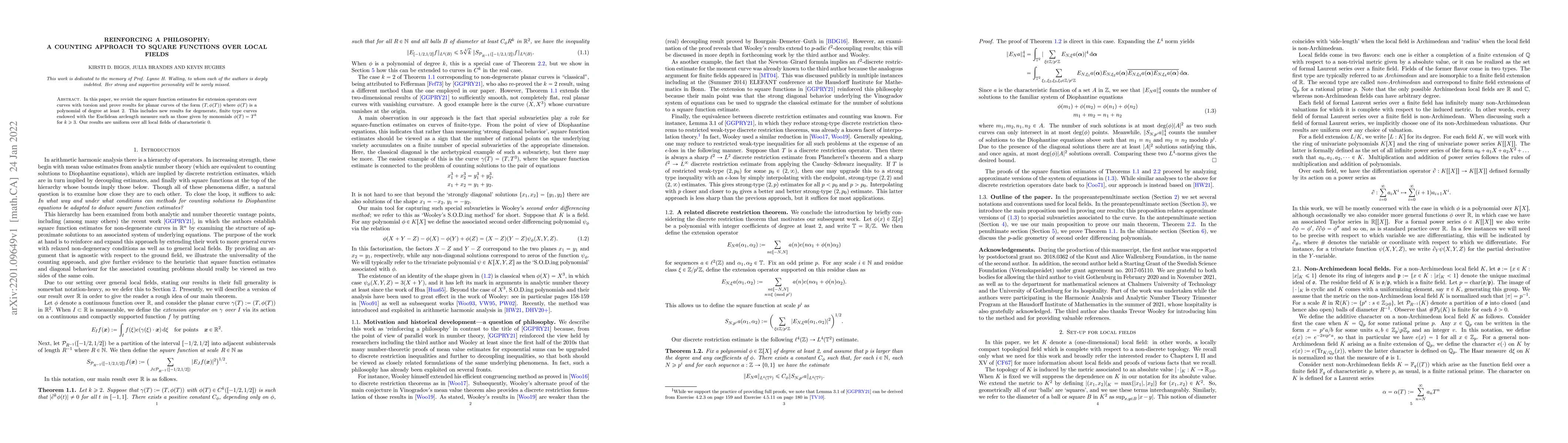 Thumbnail for Reinforcing a Philosophy: A counting approach to square functions over
  local fields