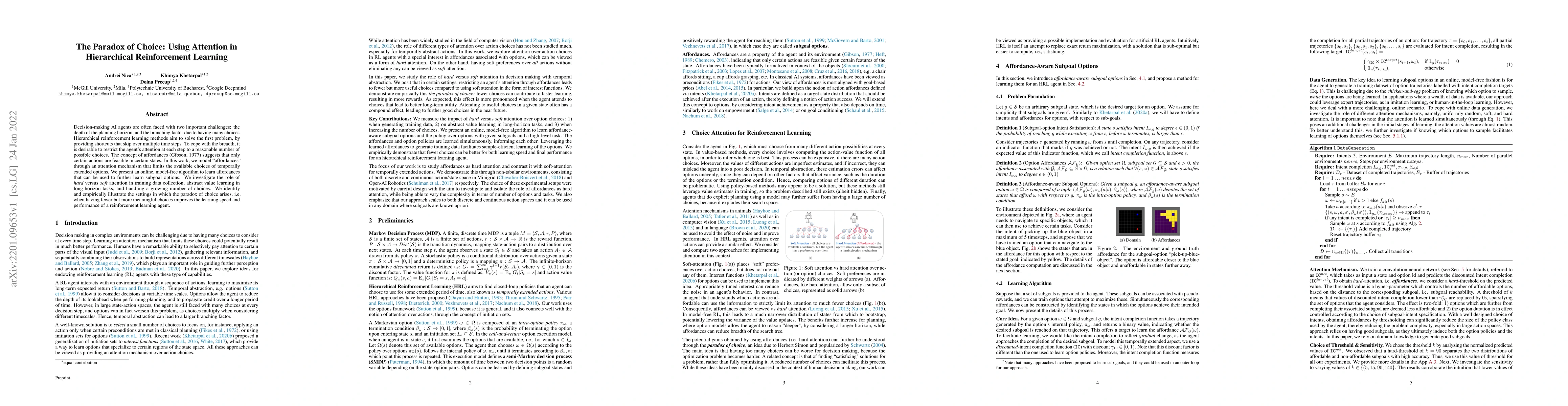 Thumbnail for The Paradox of Choice: Using Attention in Hierarchical Reinforcement
  Learning