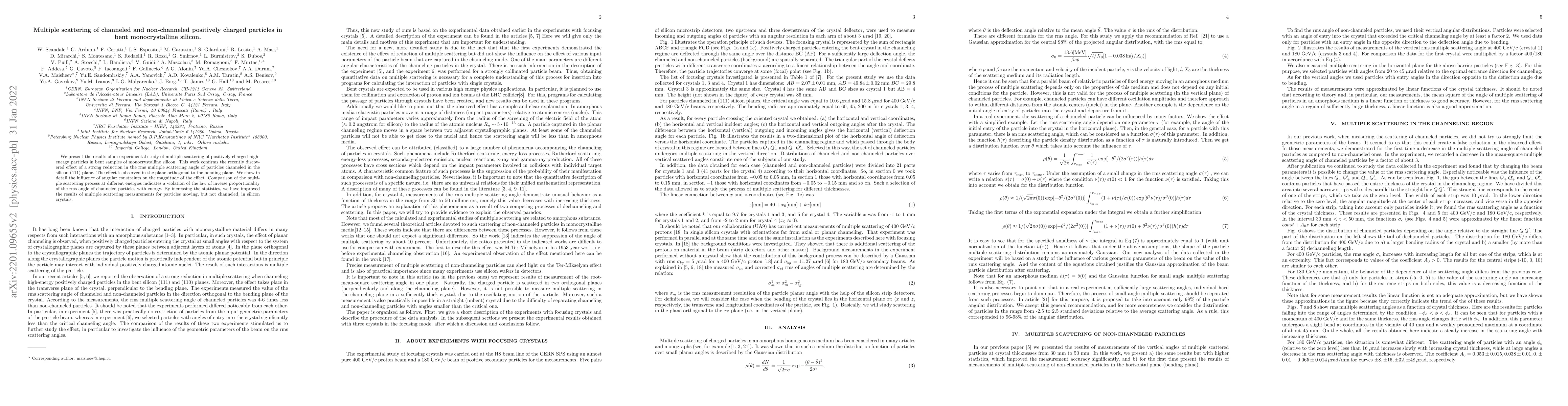 Thumbnail for Multiple scattering of channeled and non-channeled positively charged
  particles in bent monocrystalline silicon