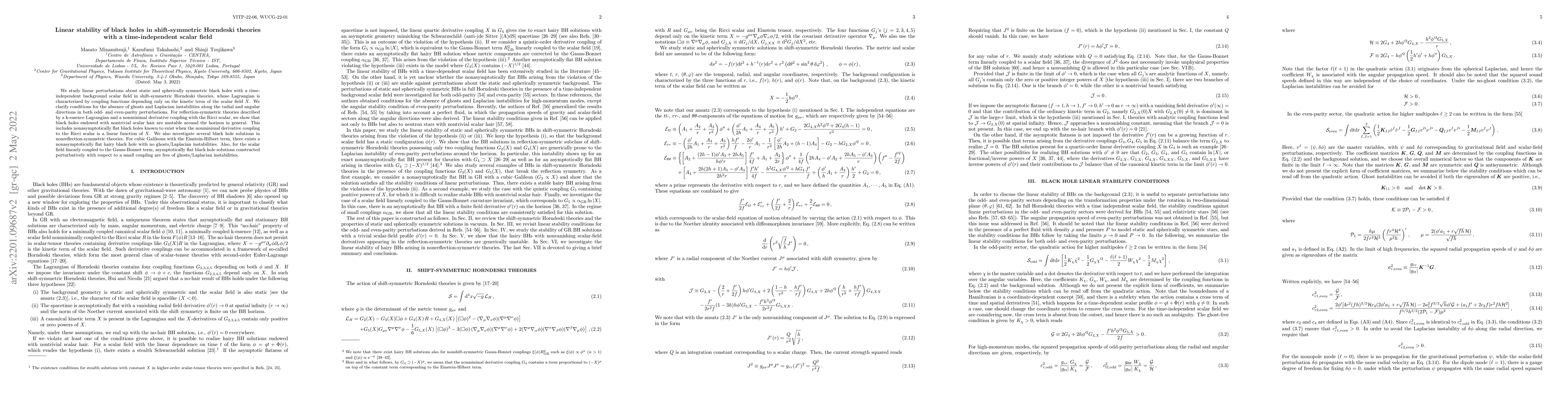 Thumbnail for Linear stability of black holes in shift-symmetric Horndeski theories
  with a time-independent scalar field