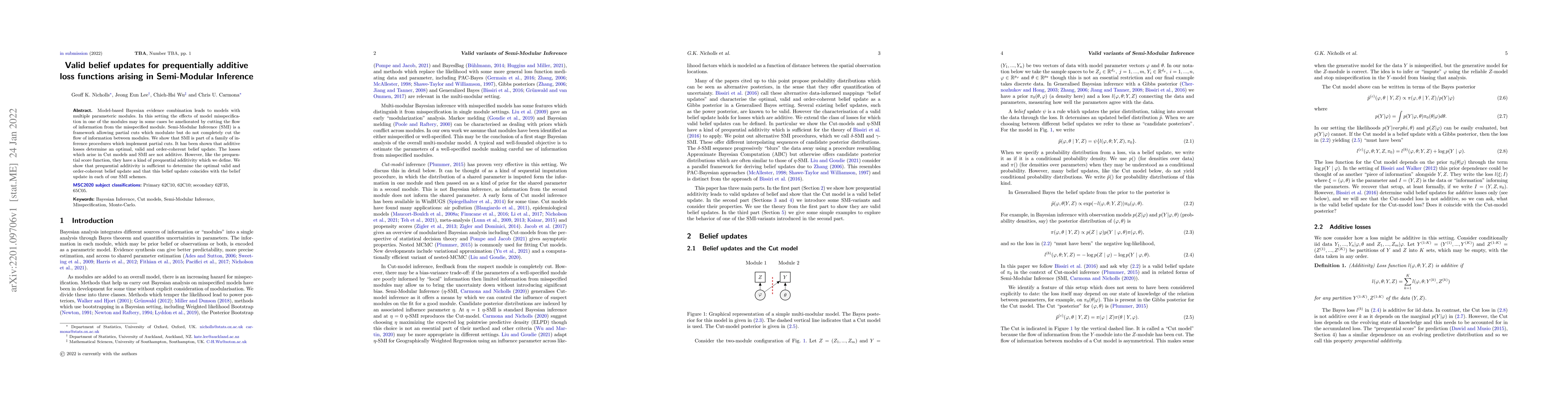 Thumbnail for Valid belief updates for prequentially additive loss functions arising
  in Semi-Modular Inference
