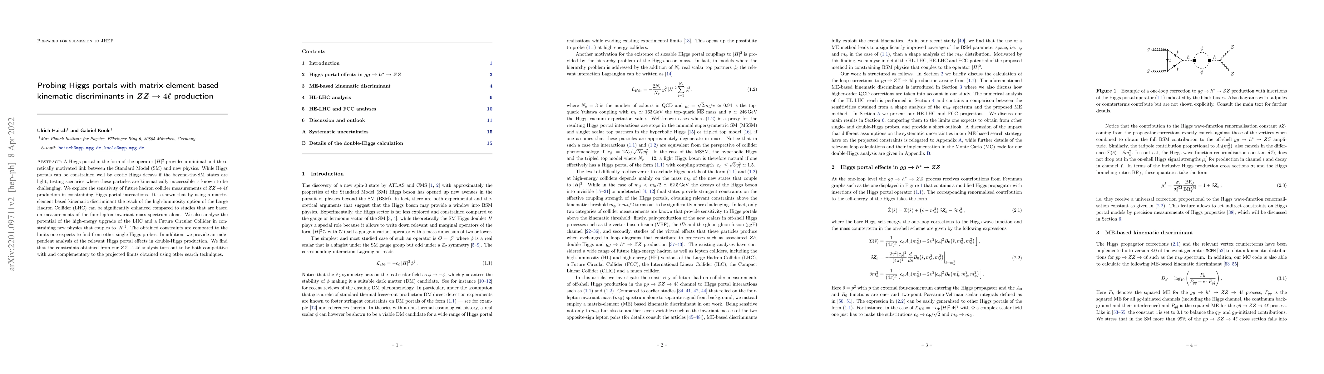Thumbnail for Probing Higgs portals with matrix-element based kinematic discriminants
  in $ZZ \to 4 \ell$ production