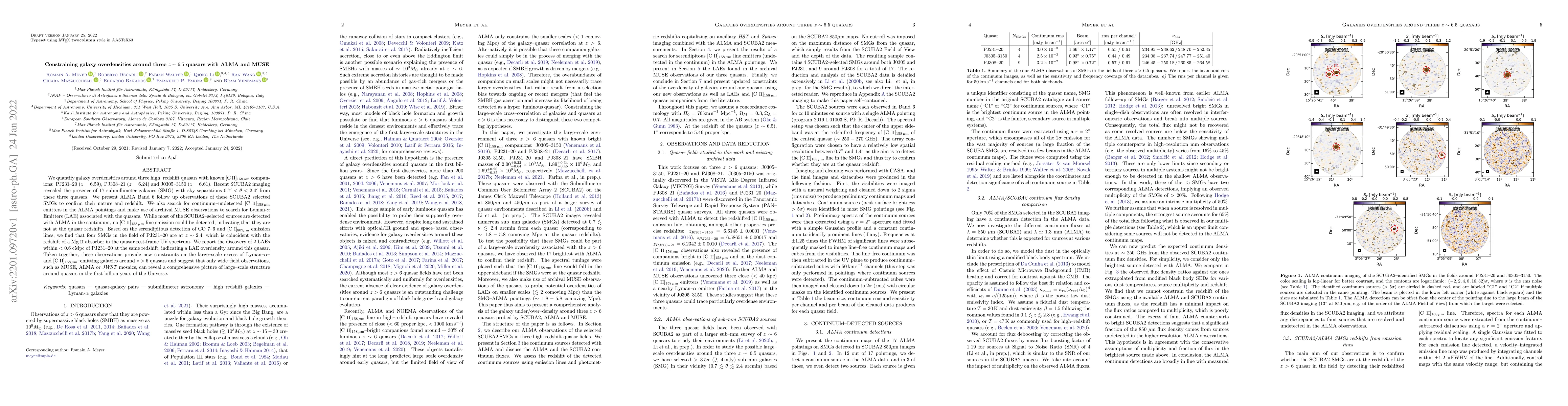 Thumbnail for Constraining galaxy overdensities around three z~6.5 quasars with ALMA
  and MUSE