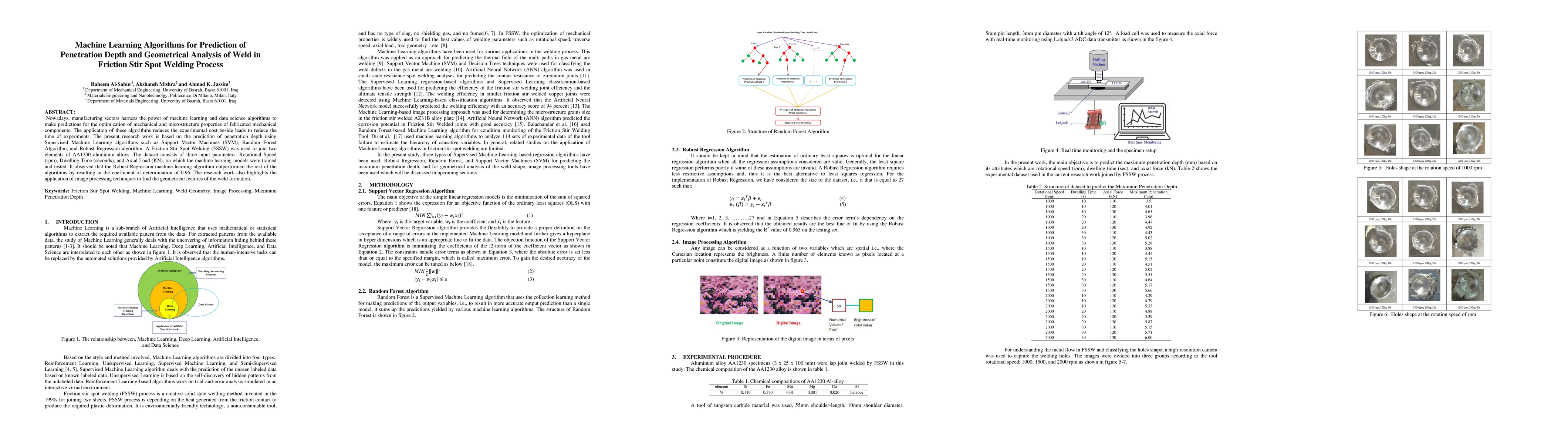 Thumbnail for Machine Learning Algorithms for Prediction of Penetration Depth and
  Geometrical Analysis of Weld in Friction Stir Spot Welding Process