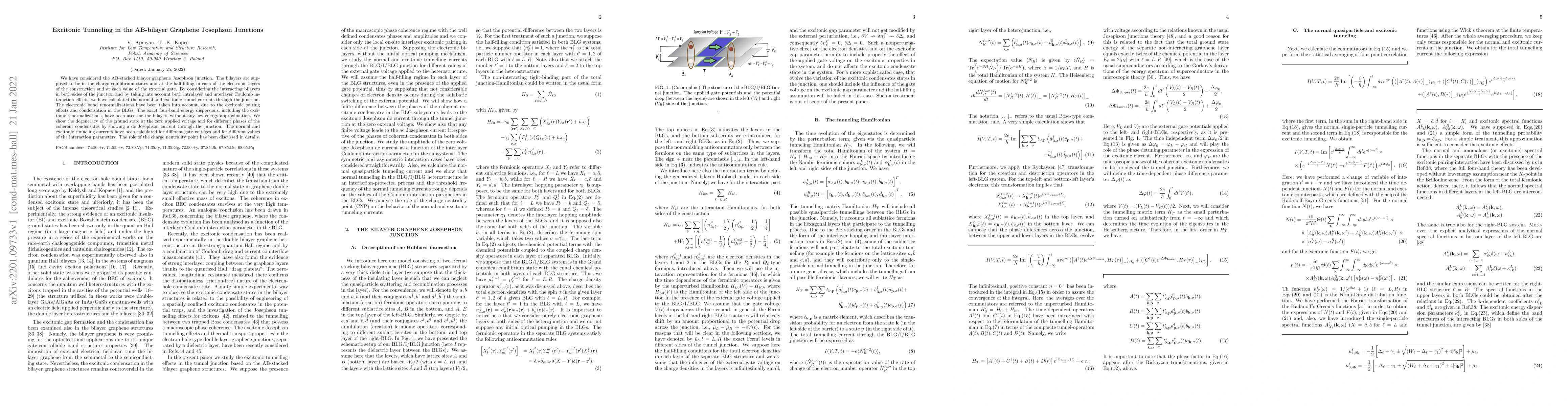 Thumbnail for Excitonic Tunneling in the AB-bilayer Graphene Josephson Junctions