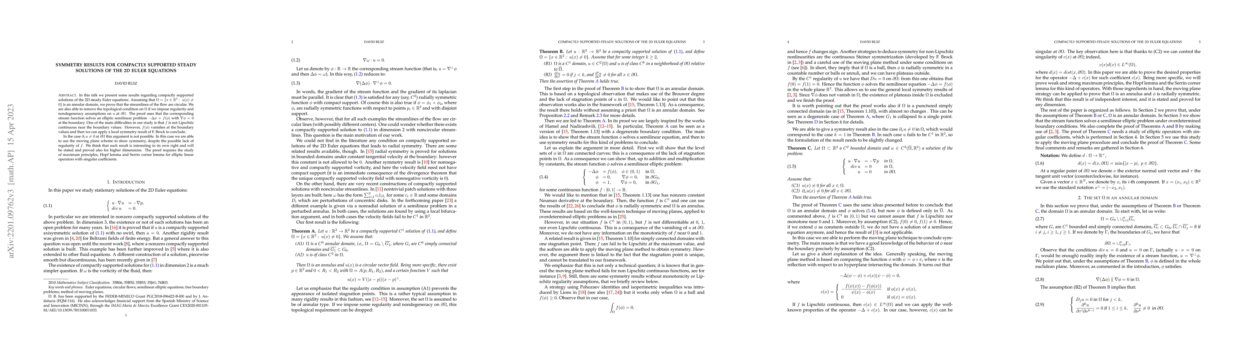 Thumbnail for Symmetry results for compactly supported steady solutions of the 2D
  Euler equations