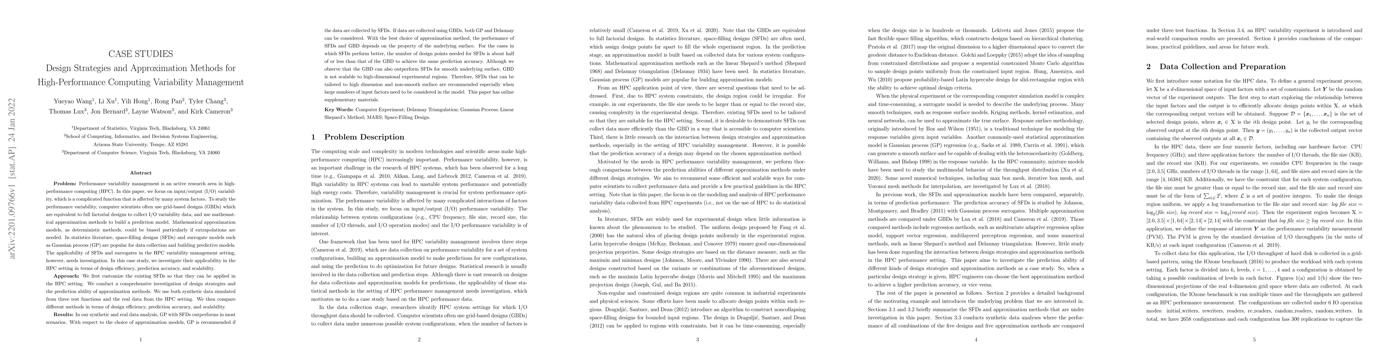 Thumbnail for Design Strategies and Approximation Methods for High-Performance
  Computing Variability Management