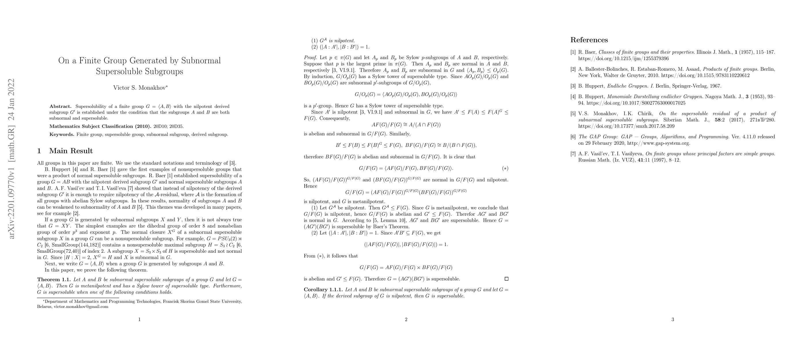 Thumbnail for On a Finite Group Generated by Subnormal Supersoluble Subgroups