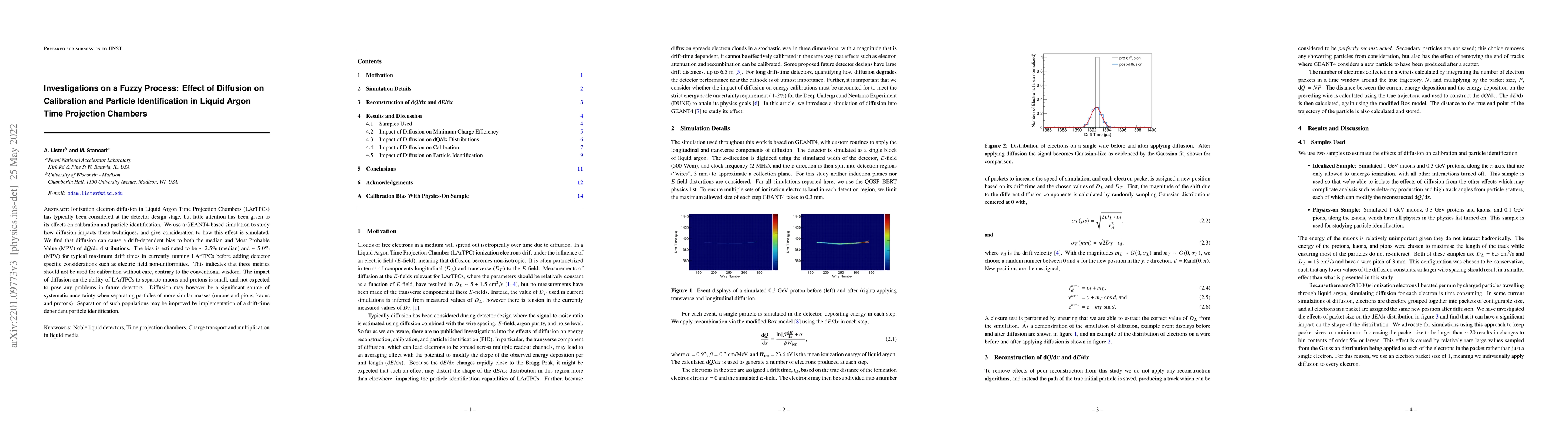 Thumbnail for Investigations on a Fuzzy Process: Effect of Diffusion on Calibration
  and Particle Identification in Liquid Argon Time Projection Chambers