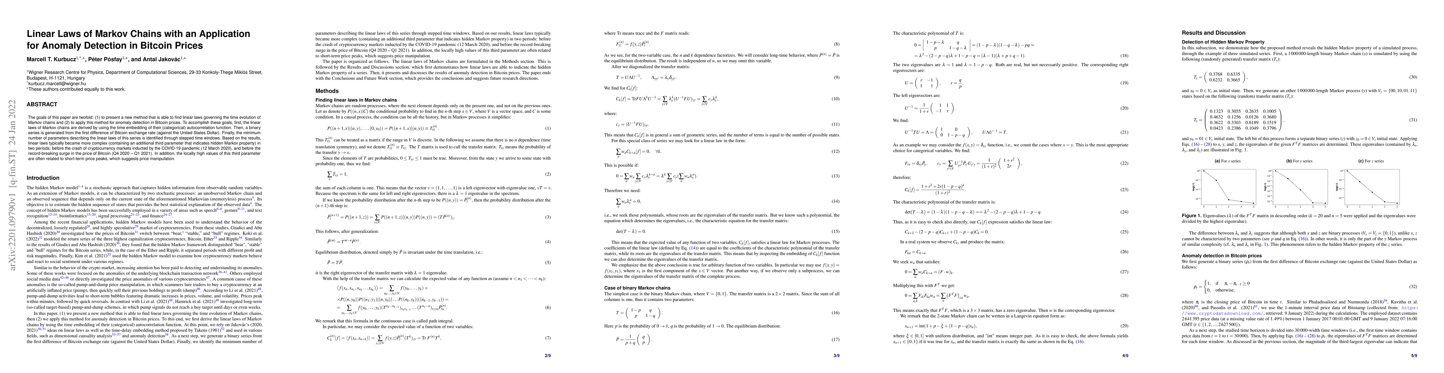 Thumbnail for Linear Laws of Markov Chains with an Application for Anomaly Detection
  in Bitcoin Prices