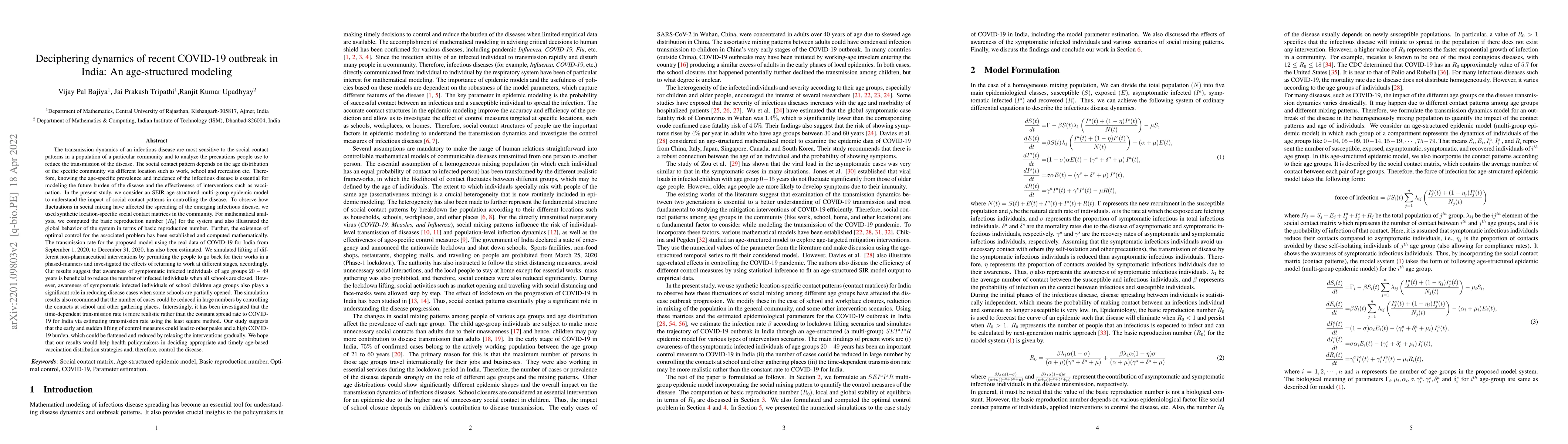 Thumbnail for Deciphering dynamics of recent COVID-19 outbreak in India: An
  age-structured modeling
