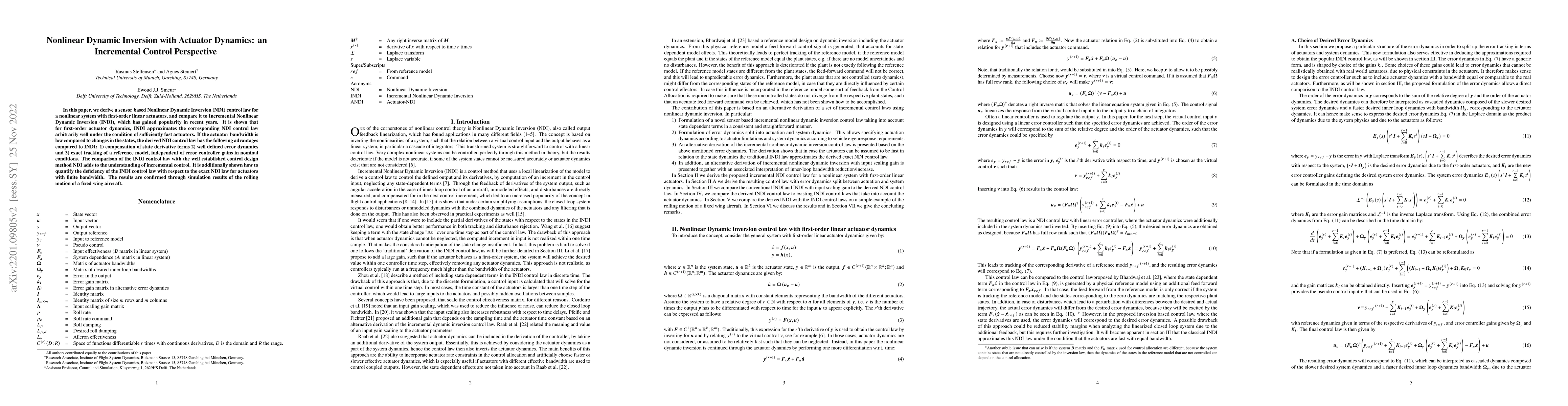 Thumbnail for Non-Linear Dynamic Inversion with Actuator Dynamics: an Incremental
  Control Perspective