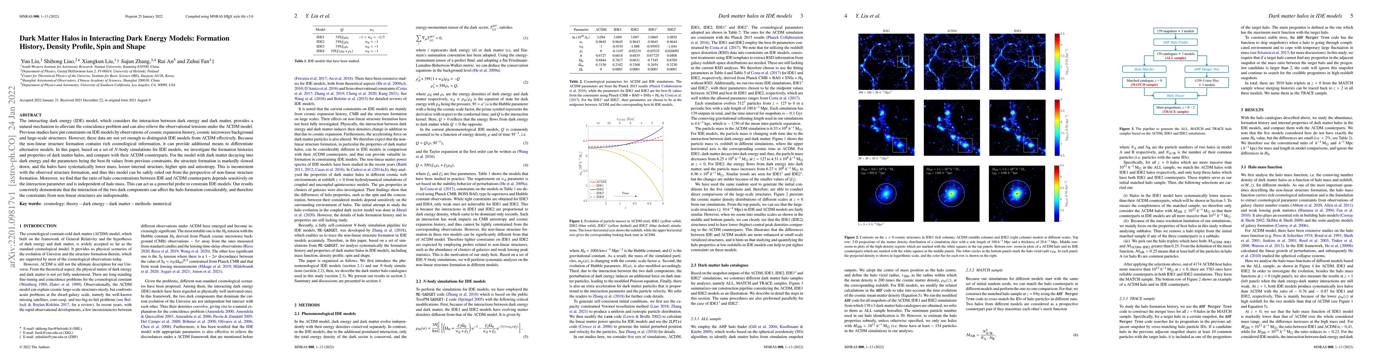 Thumbnail for Dark Matter Halos in Interacting Dark Energy Models: Formation History,
  Density Profile, Spin and Shape