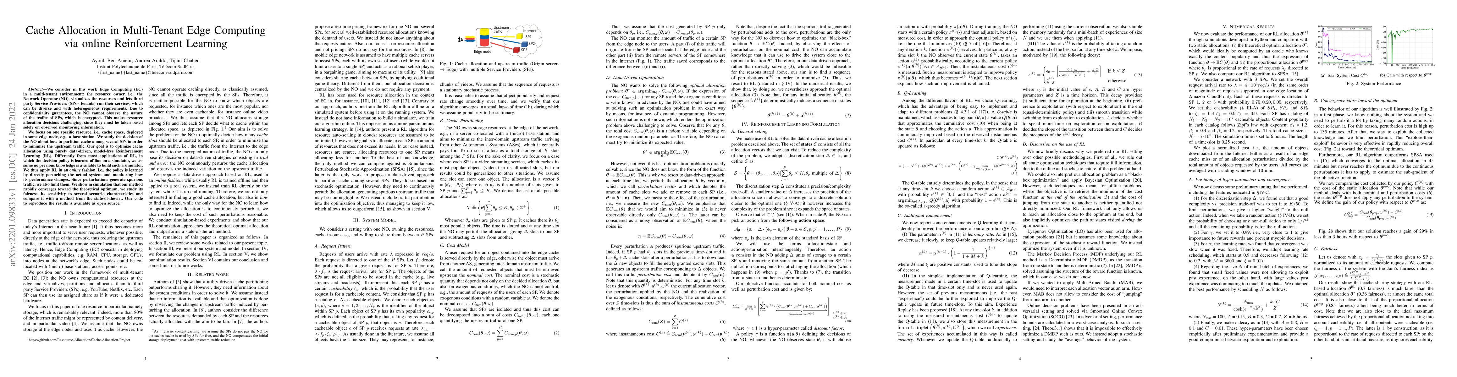 Thumbnail for Cache Allocation in Multi-Tenant Edge Computing via online Reinforcement
  Learning