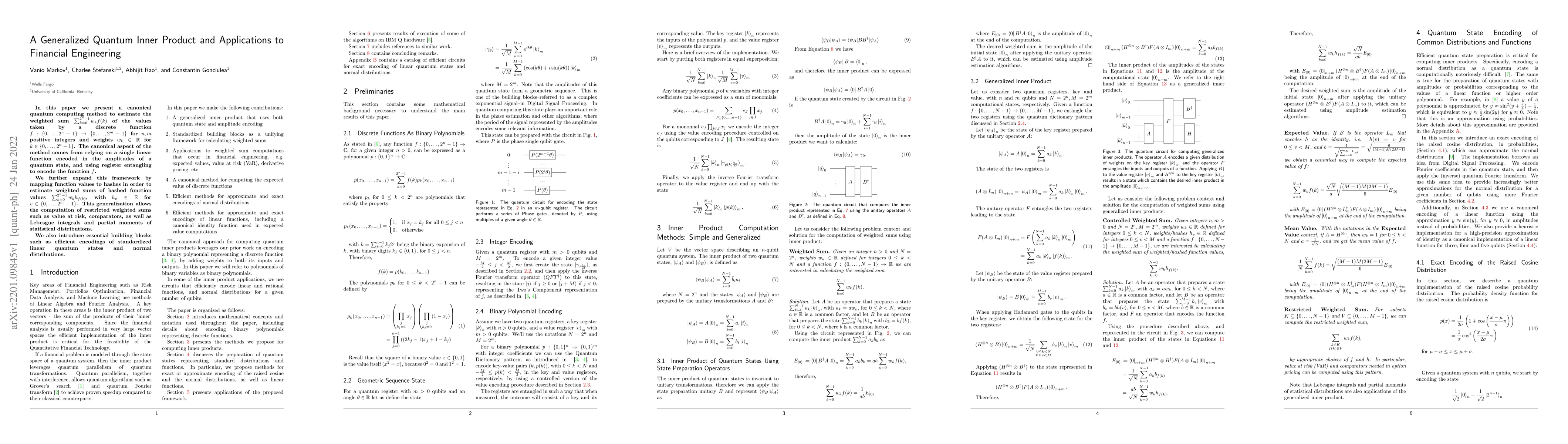 Thumbnail for A Generalized Quantum Inner Product and Applications to Financial
  Engineering