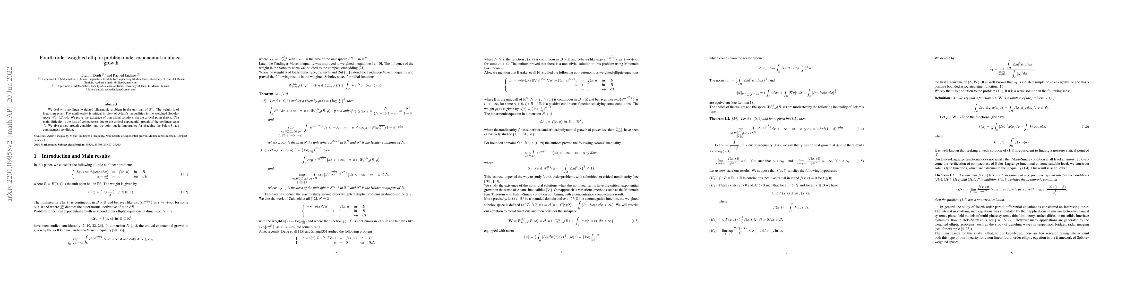 Thumbnail for Fourth order weighted elliptic problem under exponential nonlinear
  growth