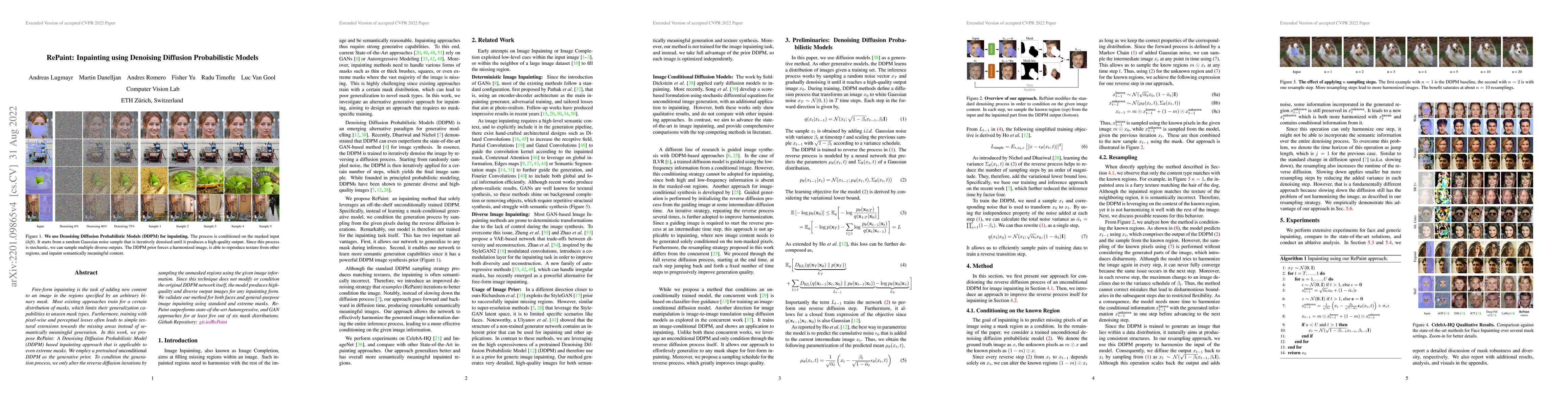 Thumbnail for RePaint: Inpainting using Denoising Diffusion Probabilistic Models
