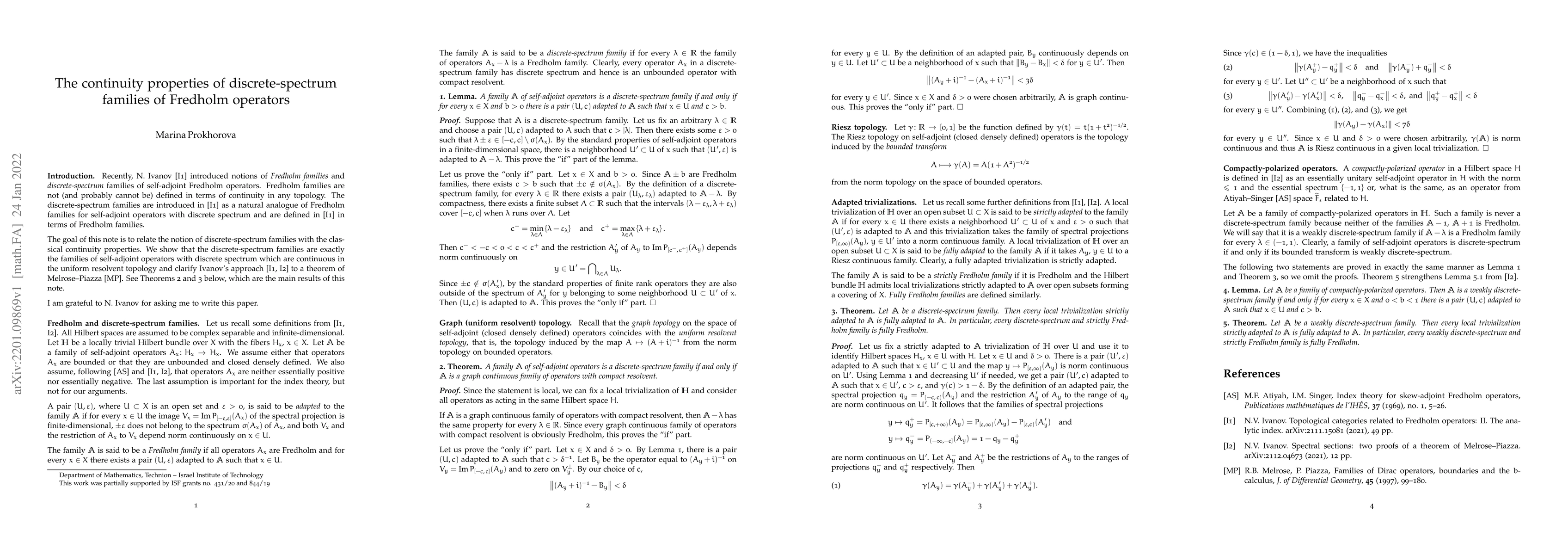 Thumbnail for The continuity properties of discrete-spectrum families of Fredholm
  operators